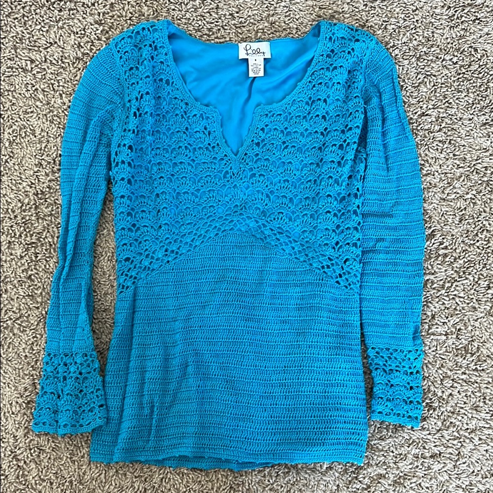 Lily Pulitzer Blue Crochet Long Sleeve Top/sweater